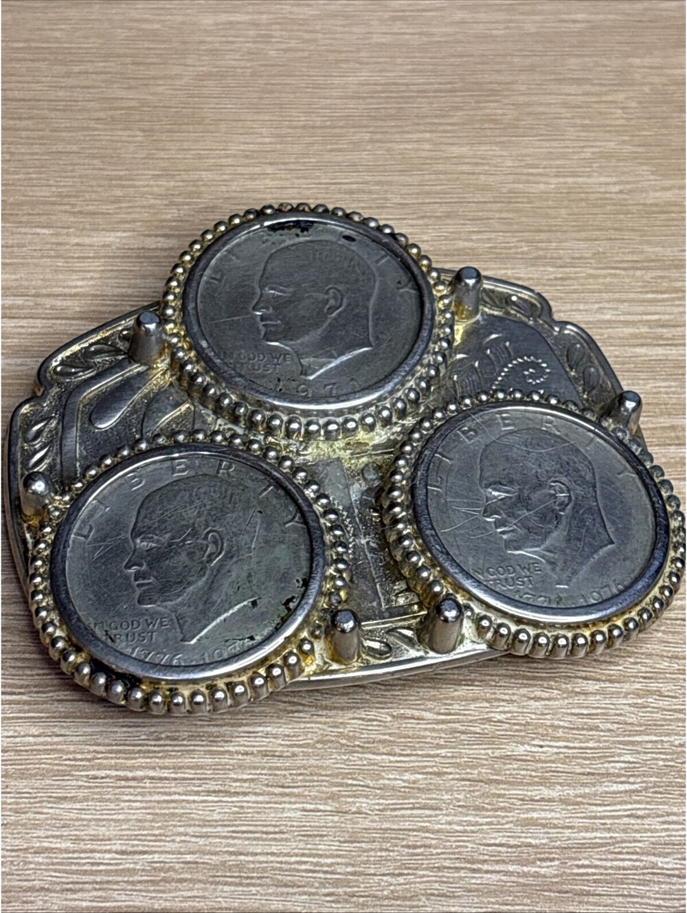 Eisenhower 3- Silver Dollars Belt Buckle Liberty 1971, 1976 and 1976